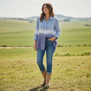 Kyla Seo Shirt Embroidered Floral Anthropology Tie Dye NWT Linen Ombré Light